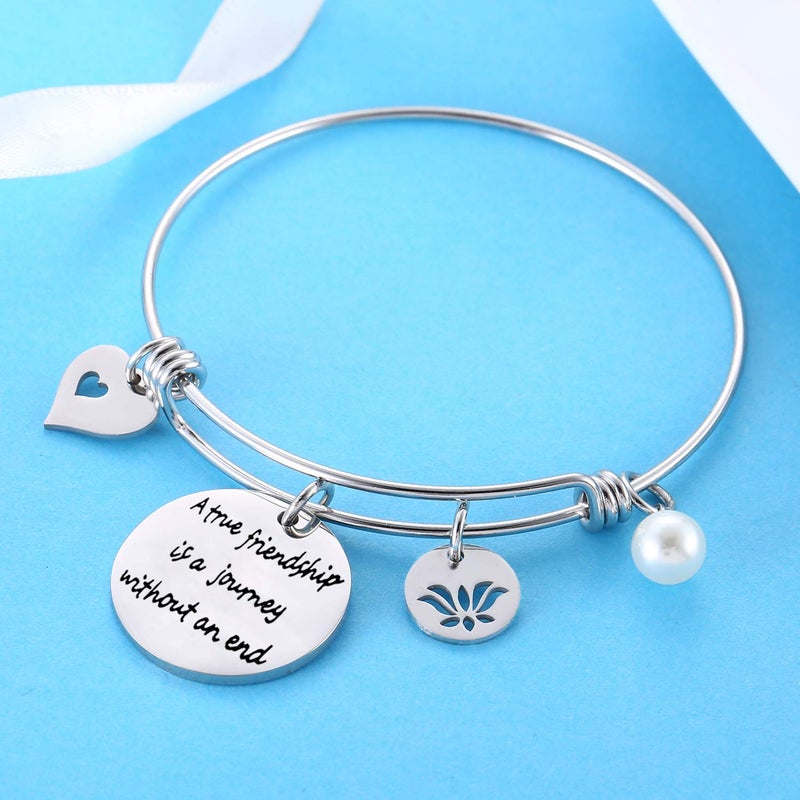 Nimteve Best Friend Bangle Friendship Charm Bracelets For Women Best Friend Bracelets Birthday Gifts For Friends (A true friendship is a journey without an end) - Image 2